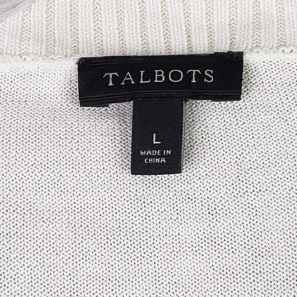 Talbots Cardigan Sweater Blue White Womens Size L Large Long Open Front Cotton - Picture 4 of 7